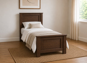 Swaffham Chunky Stained Walnut Wooden Bed in High End, Single Size