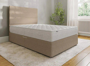 'Extra Firm One' mattress shown on a divan base