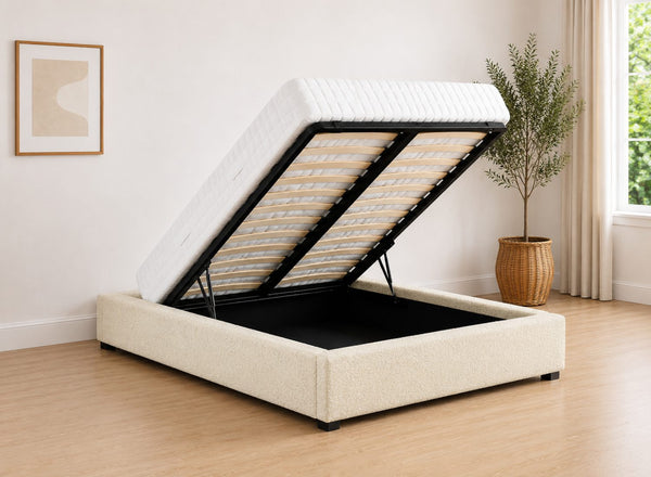 Boucle End Lift Ottoman in Vanilla Cream