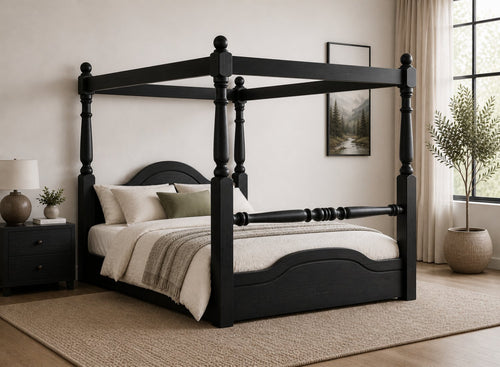 Weybourne Floor Four Poster Bed in Black Ash Finish