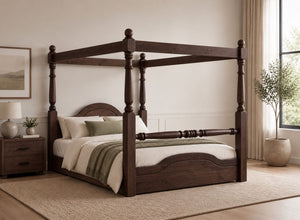 Weybourne Floor Four Poster Bed in Walnut Finish