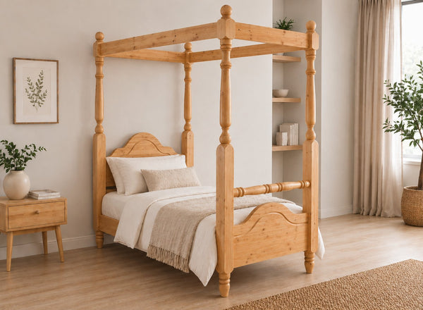 Weybourne Four Poster Bed in Antique Finish, Single Size