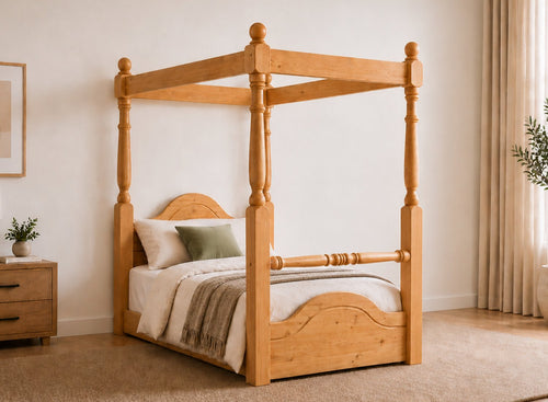 Weybourne Floor Four Poster Bed in Antique Finish, Single Size