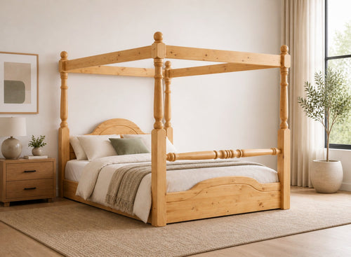 Weybourne Floor Four Poster Bed in Antique Finish