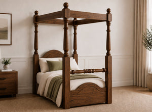 Weybourne Floor Four Poster Bed in Walnut Finish, Single Size