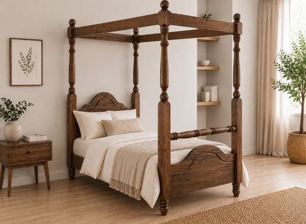 Weybourne Four Poster Bed in Walnut Finish, Single Size