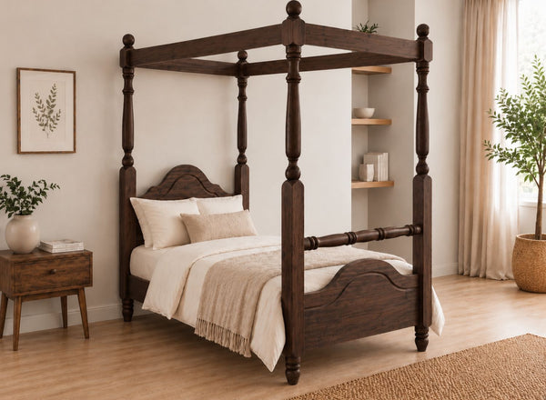 Weybourne Four Poster Bed in Walnut Finish, Single Size