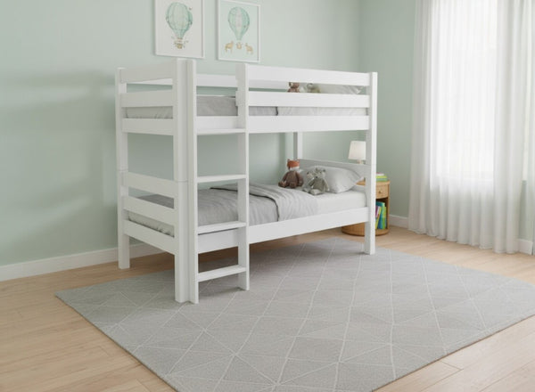 Wooden Bunk Bed in All White Finish (Left Ladder)
