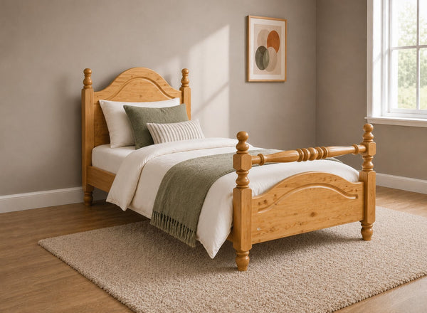 Yaxham Stained Antique Wooden Bed in Rail End Style, Single Size