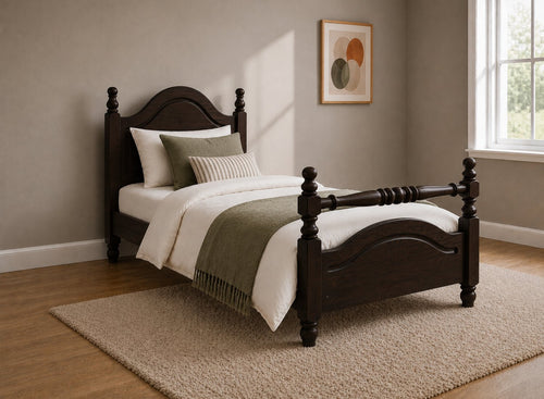 Yaxham Stained Black Wooden Bed in Rail End Style, Single Size
