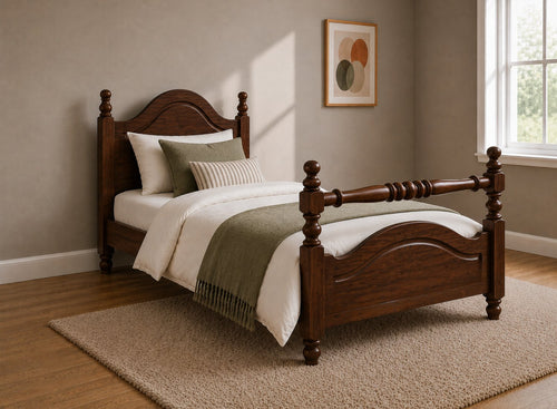 Yaxham Stained Chocolate Wooden Bed in Rail End Style, Single Size