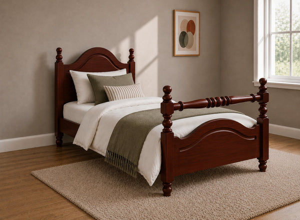 Yaxham Stained Mahogany Wooden Bed in Rail End Style, Single Size
