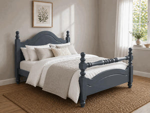 Yaxham Blue Wooden Bed with Rail - Hague Blue
