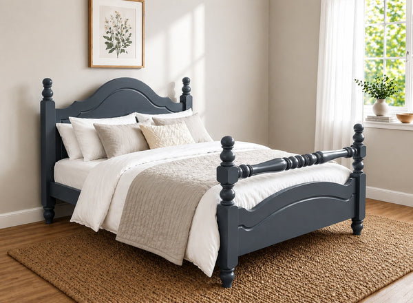 Yaxham Blue Wooden Bed with Rail - Hague Blue