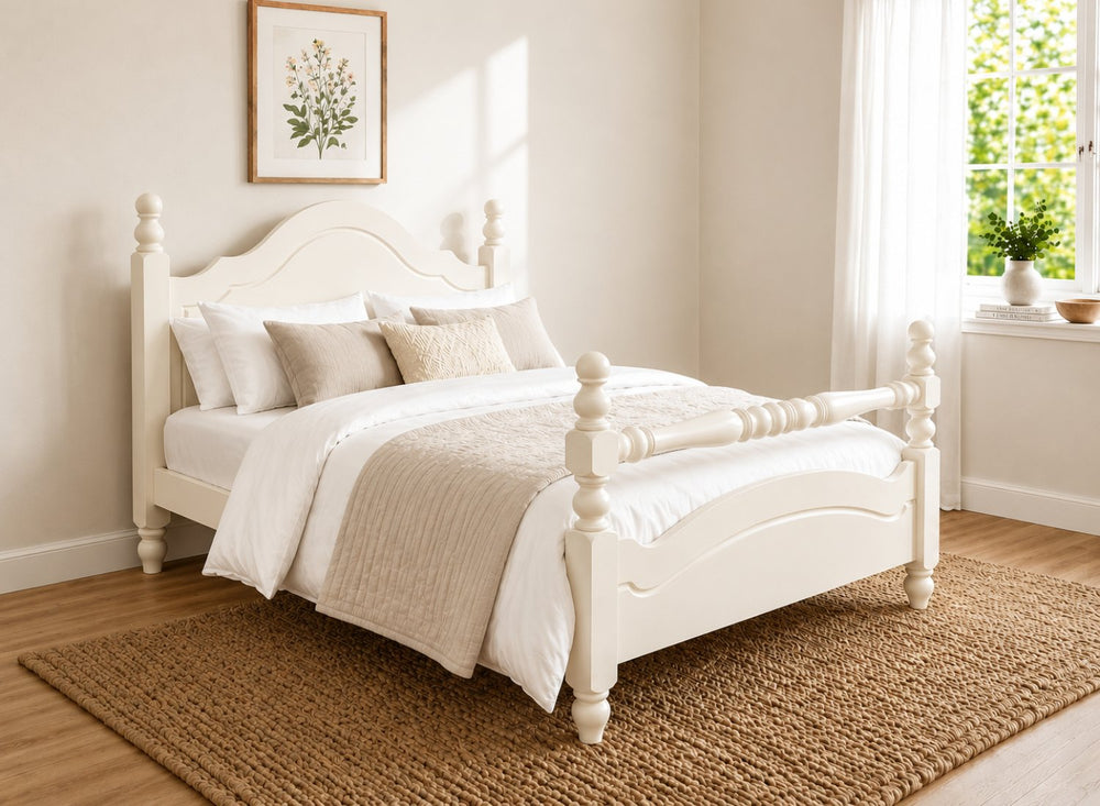 Yaxham Cream Wooden Bed Frame with Rail - James white Cream