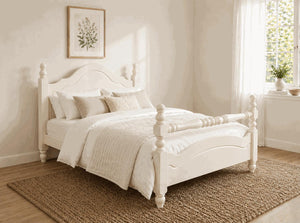 Yaxham Cream Wooden Bed Frame with Rail - James white Cream