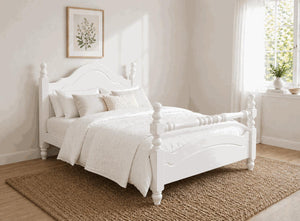 Yaxham White Wooden Bed with Rail - All White