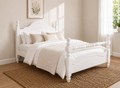 Yaxham White Wooden Bed with Rail - All White