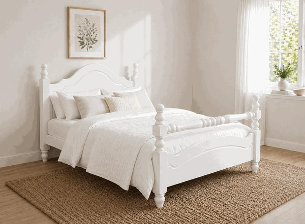 Yaxham White Wooden Bed with Rail - All White