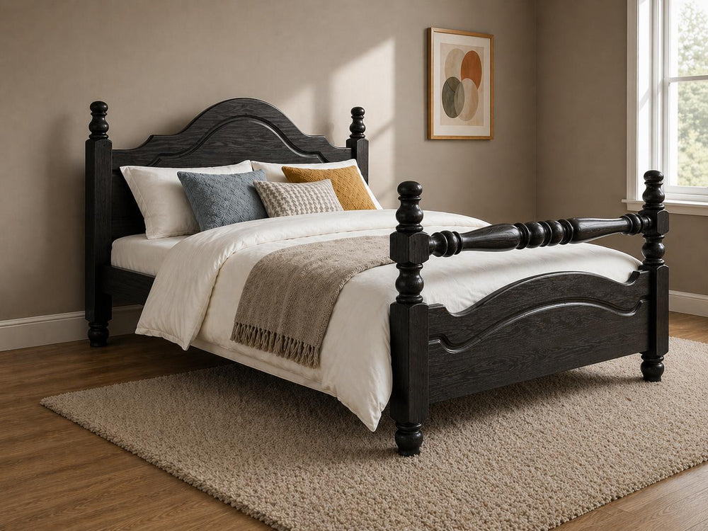 Yaxham Stained Antique Wooden Bed in Rail End Style