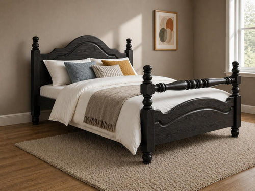 Yaxham Stained Black Wooden Bed in Rail End Style