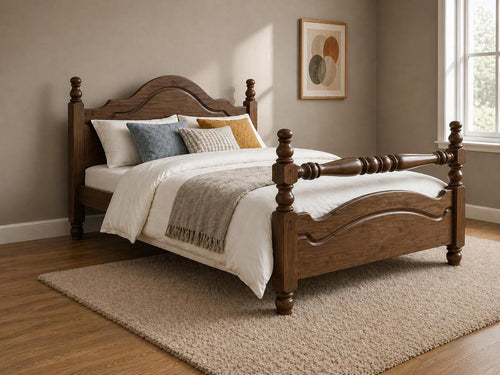 Yaxham Stained Chocolate Wooden Bed in Rail End Style