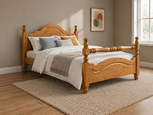 Yaxham Stained Oak Wooden Bed in Rail End