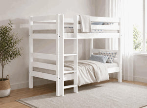 Keswick Single All White Painted Wooden Bunk Bed with slatted design.