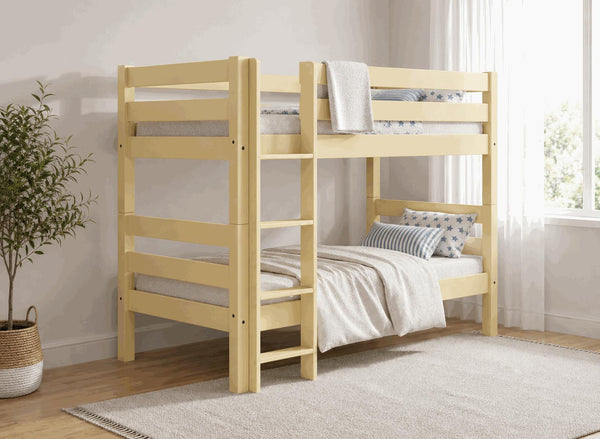 Keswick painted wooden bunk bed in Dayroom Yellow, with a sturdy ladder and slatted design.