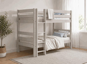 Keswick Single Dove Tale Grey painted wooden bunk bed with ladder.