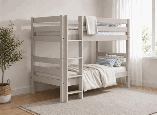 Keswick Single Dove Tale Grey painted wooden bunk bed with ladder.