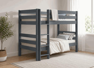 Keswick Single Hague Blue painted wooden bunk bed with ladder.