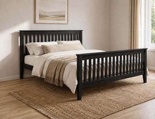 Coxford Stained Black Wooden Bed in High End | Modern Minimalist Bedroom