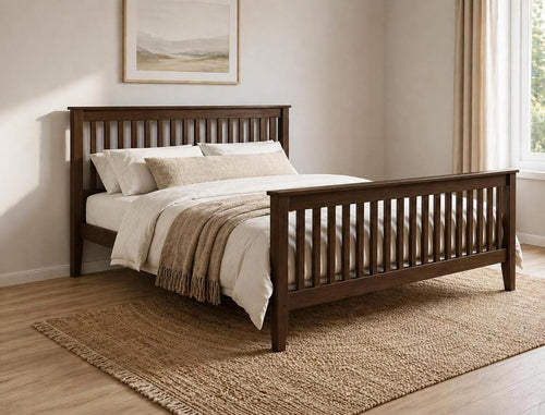 Coxford Stained Chocolate Wooden Bed in High End | Modern Minimalist Bedroom Style