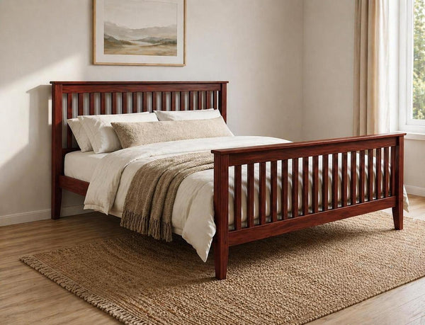 Coxford Stained Mahogany Wooden Bed in High End | Modern Minimalist Bedroom