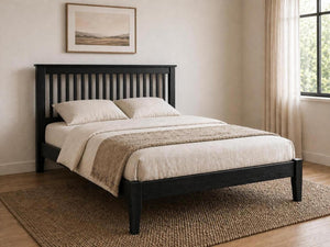 Coxford Stained Black Wooden Bed Frame in Low End | Modern Minimalist Bedroom