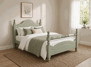 Yaxham Green Wooden Bed with Rail - Mizzle Green