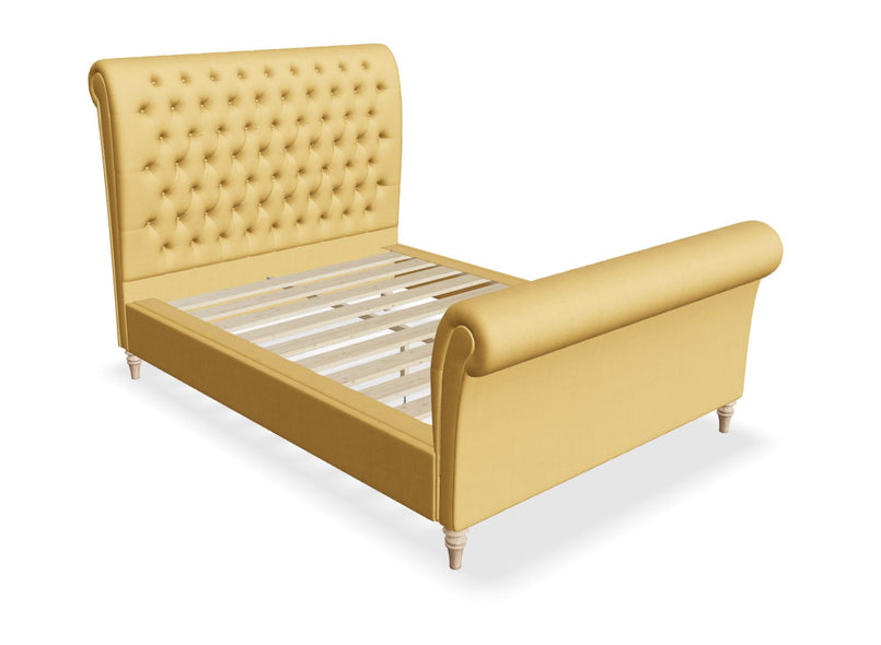 Congham Fabric Bed with High Foot End in Ochre Yellow