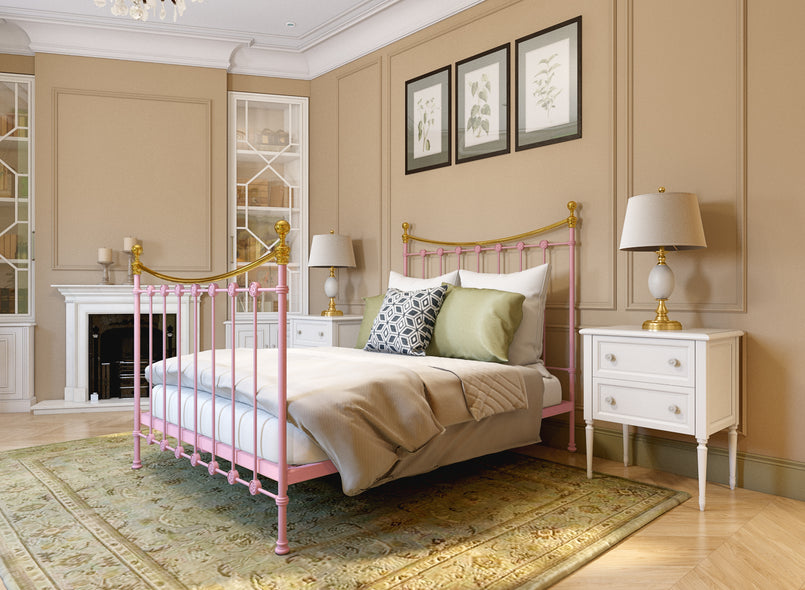 Evelyn Wrought Iron Bed in Light Pink