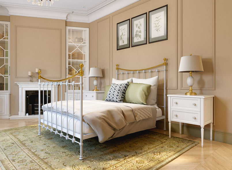 Evelyn Wrought Iron Bed in Light Grey