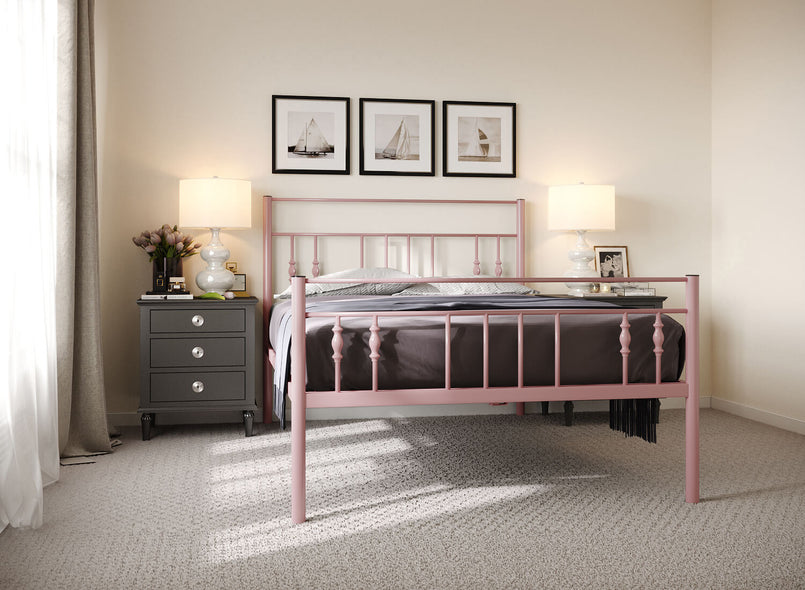 Georgia Wrought Iron Bed (High) in Light Pink