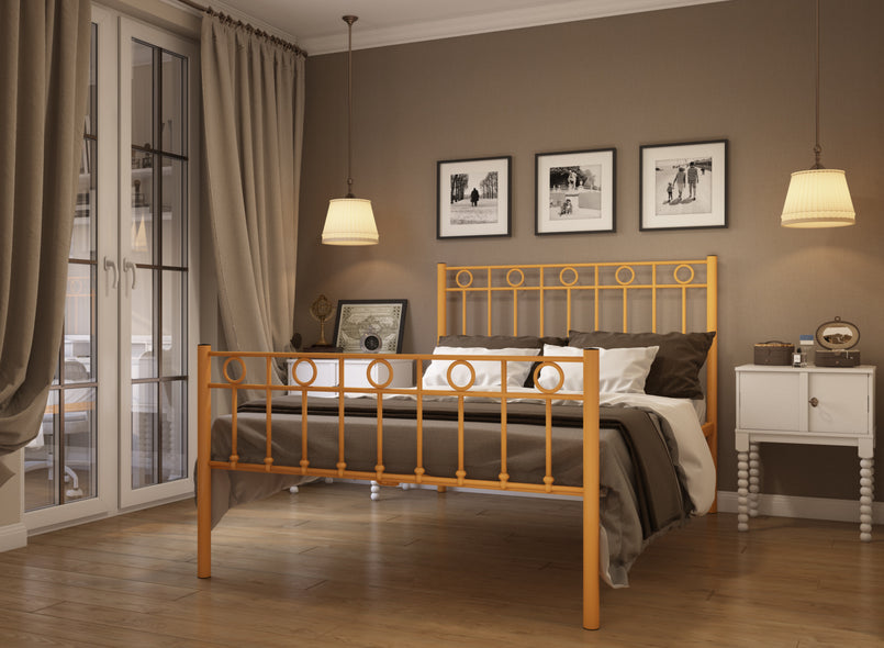Indiana Wrought Iron Bed (High) in Saffron Yellow