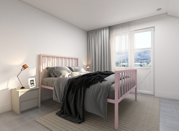 Madison Wrought Iron Bed (High) in Light Pink