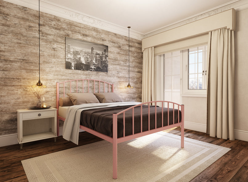 Memphis Wrought Iron Bed (High) in Light Pink