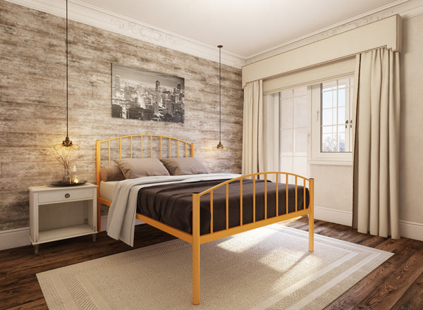 Memphis Wrought Iron Bed (High) in Saffron Yellow