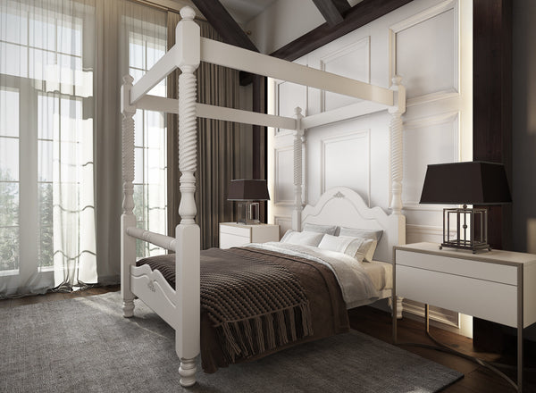 Illington 4 Poster Wooden Bed in White