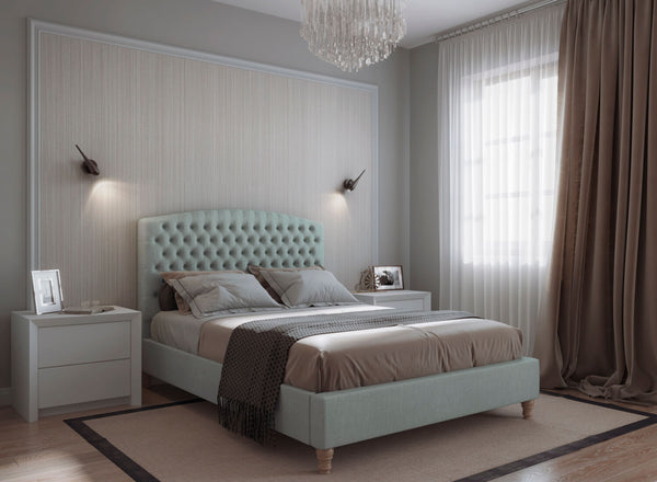 Chesterfield Bed in Natural Flat Weave Aqua