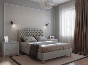 Chesterfield Bed in Natural Flat Weave Steel with Bedding