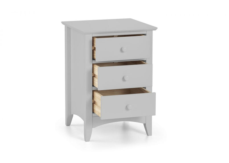 Cameo 3 Drawer Bedside Table in Dove Grey