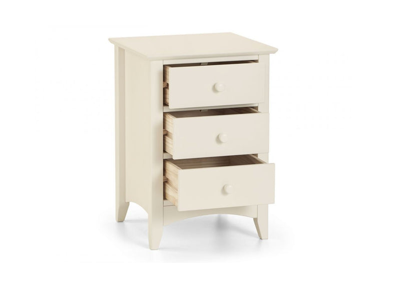 Cameo 3 Drawer Bedside Table in Stone White